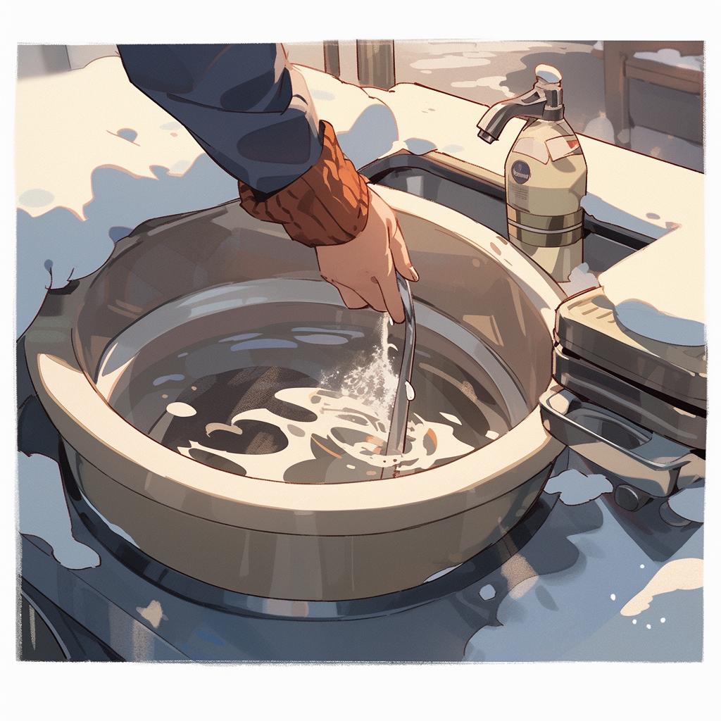 Hands washing a parka in a basin